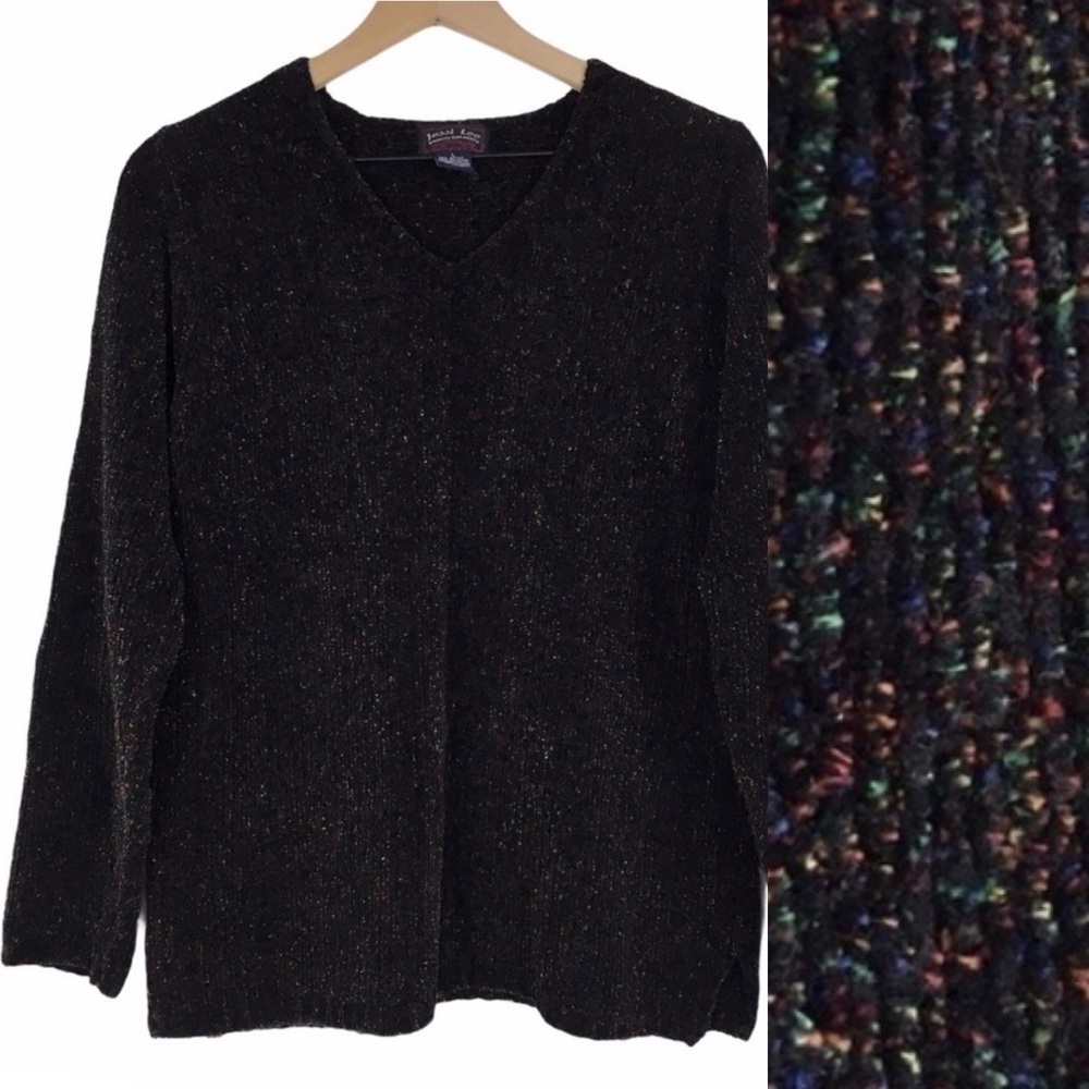 VINTAGE Sweater Chenille Confetti V Neck Size Multi Color Jessi Lee Size Large